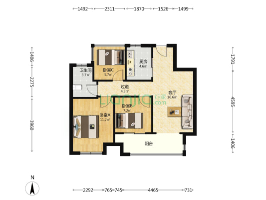 恒力健康城 3室1厅1卫 84平方