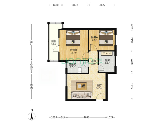 精密小区 2室1厅1卫 61平方