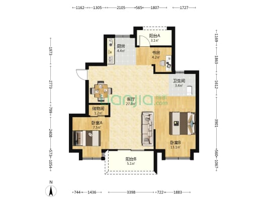 卓越大发·蔚蓝云图 3室1厅1卫 85平方