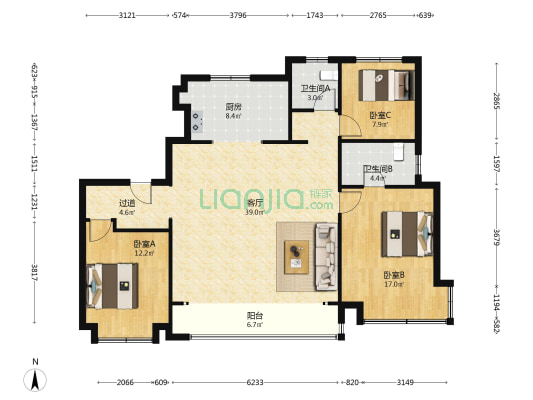 天智苑 3室1厅2卫 143平方