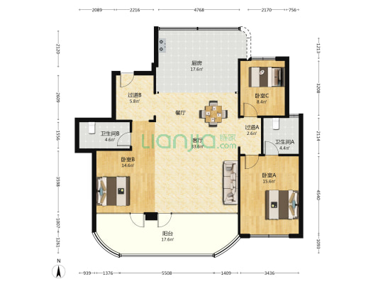 柒星雲境 3室1厅2卫 153平方