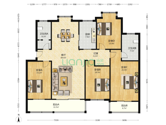 山东交通学院职工公寓 4室1厅2卫 180平方