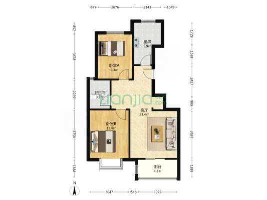南北通透 自住精装修 拎包入住-户型图