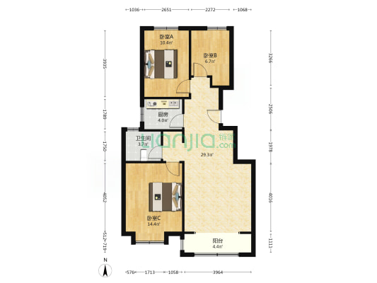 香邑溪谷五期洋房 南北三居室 采光无遮挡 设视野好-户型图