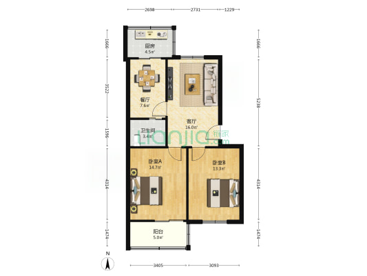 秦川社区29街坊 2室2厅1卫 80平方
