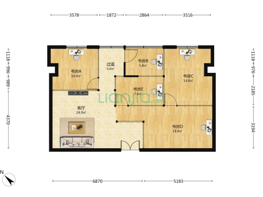 远洋大厦 5室1厅0卫 137平方