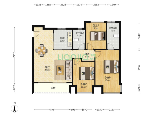 四季星光璟园 3室1厅2卫 116平方