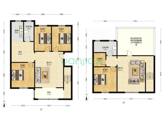 房子户型方正   采光全天    干净整洁-户型图