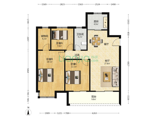 复地上河印巷 3室1厅1卫 122平方