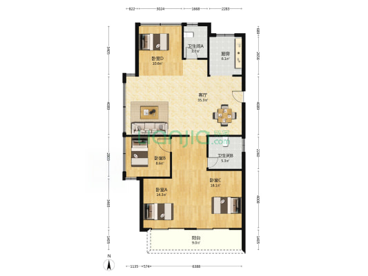 湘博府 4室1厅2卫 143平方