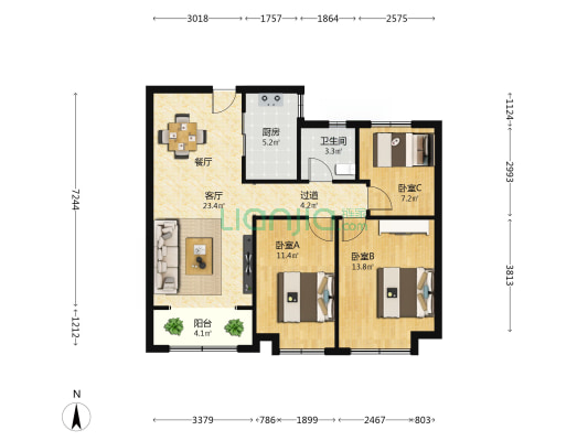 锦绣城三期睿园 3室1厅1卫 100平方