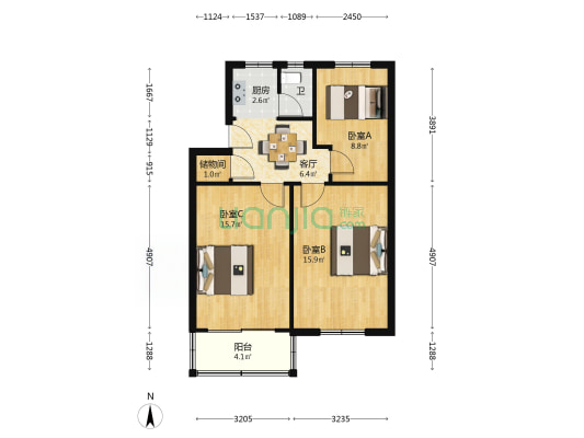 凯旋路168号 3室1厅1卫 66平方