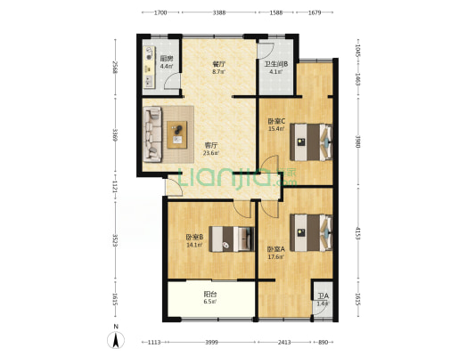 民政局家属区 3室2厅2卫 109平方