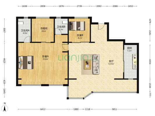 华润置地锦江悦府 2室1厅2卫 140平方
