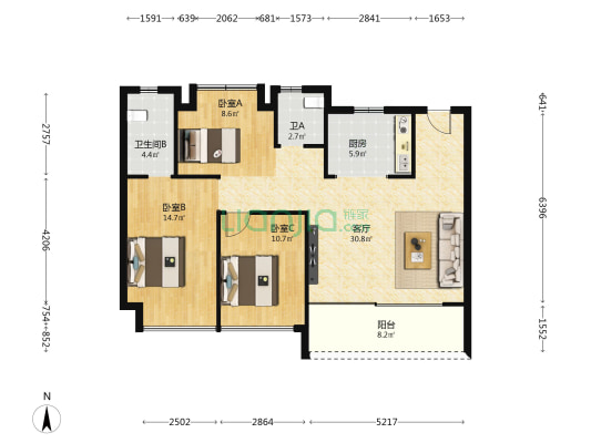 光谷中央公园 3室1厅2卫 109平方