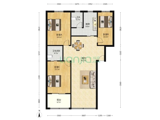 新中路商住楼 3室1厅2卫 132平方