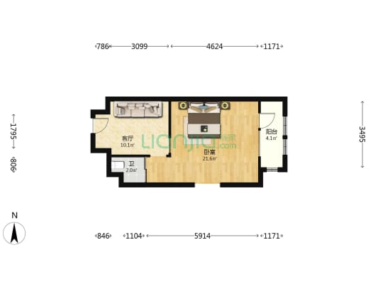 富力新城慧智港 1室1厅1卫 58平方