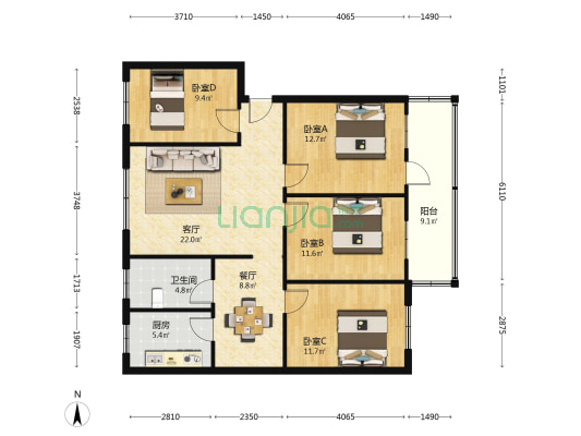 中基建筑公司家属院 4室2厅1卫 114平方