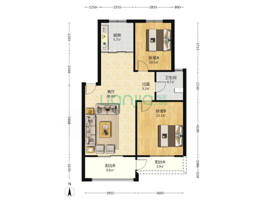 君悦华庭西区 2室1厅1卫 87平方