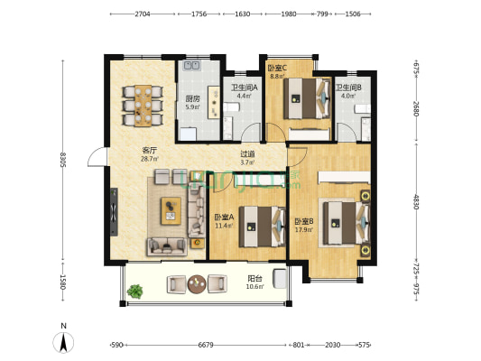 碧桂园南光城晨光雅园 3室1厅2卫 127平方