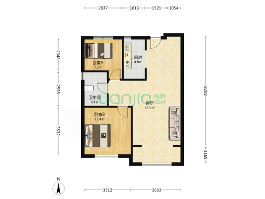 碧桂园太阳城柏丽湾 2室1厅1卫 89平方