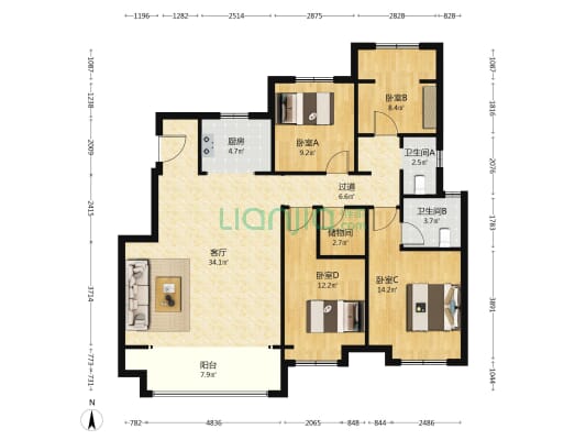 石榴固安·湖山春晓 4室1厅2卫 134平方