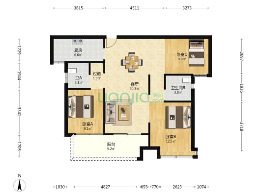 君荟华府 3室1厅2卫 111平方