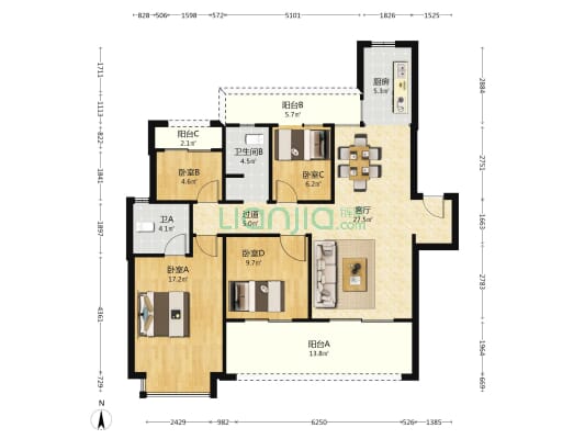 保利长交·锦上 4室1厅2卫 120平方