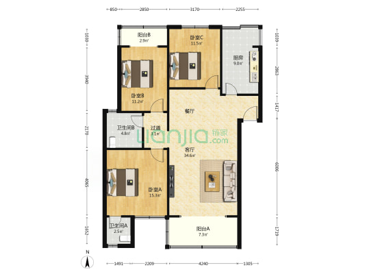 小月园 3室1厅2卫 116平方