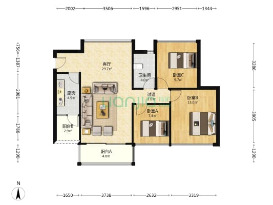 金威新苑 3室1厅1卫 89平方