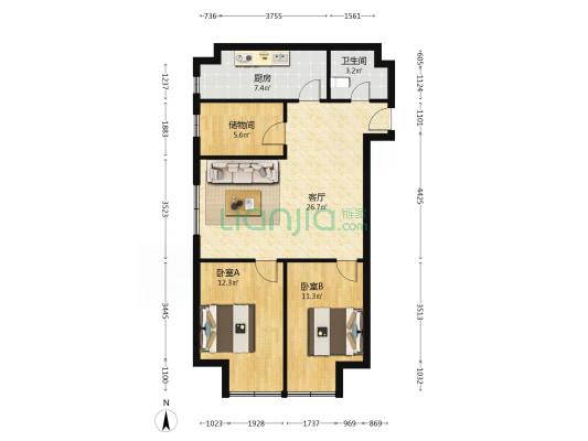 南华中环广场 2室1厅1卫 98平方