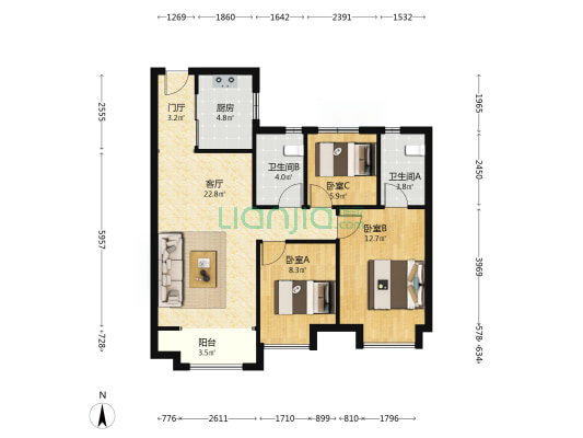 金地中骏·和悦府 3室1厅2卫 97平方