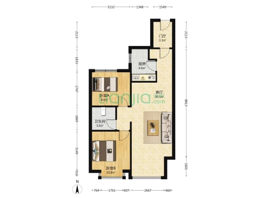 三叶公园 2室1厅1卫 85平方