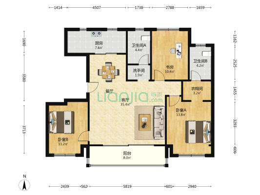 前山澜庭B区 3室1厅3卫 121平方