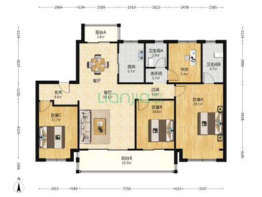 前山澜庭C区 4室1厅3卫 139平方