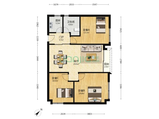 银湖汽车站综合楼 3室1厅1卫 93平方