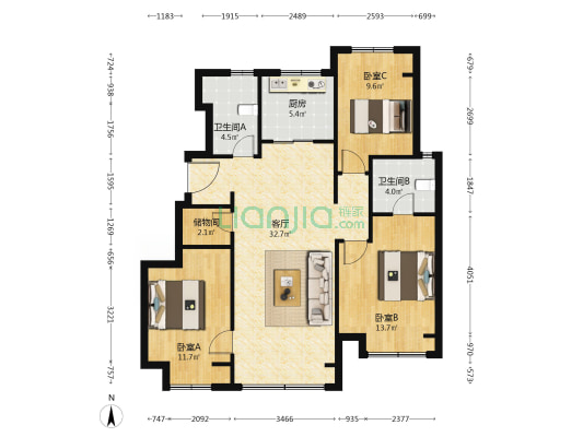 龙湖金湾天钜一期 3室1厅2卫 108平方