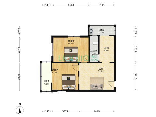 省政府宿舍 2室1厅1卫 68平方