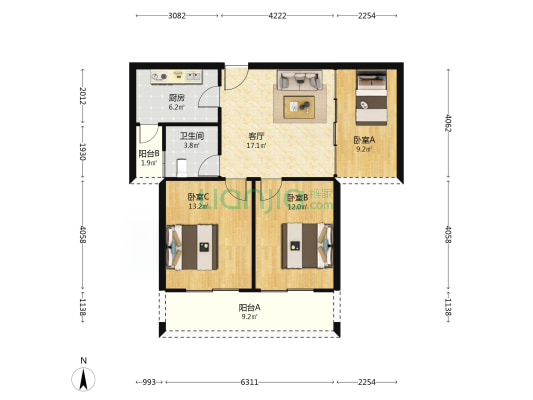博海滨江尚城 3室1厅1卫 84平方