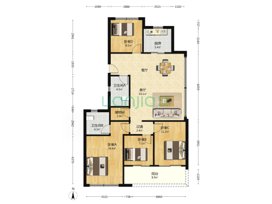 滨江金帝欣翠里 4室1厅2卫 130平方