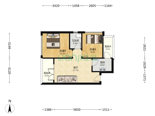 正兆 · 茗语华苑 2室1厅1卫 63平方