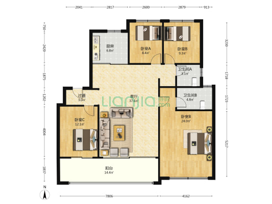 绿城·云庐 4室1厅2卫 153平方