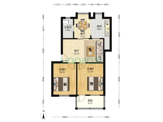 湘农大院 2室2厅1卫 69平方