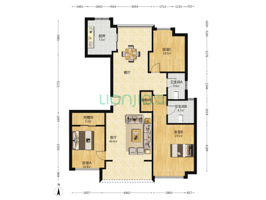 紫金西苑 3室1厅2卫 137平方
