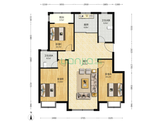 明湖书香苑 3室1厅2卫 126平方