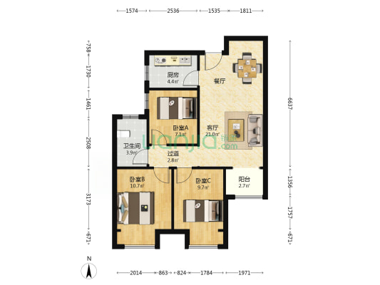 未来公元二号院 3室1厅1卫 89平方