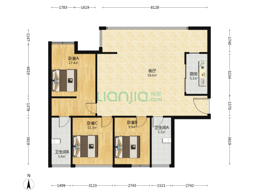 梧桐馨园南区 3室1厅2卫 123平方