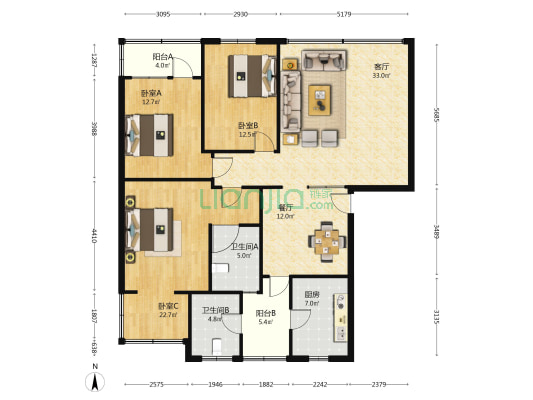 棉花巷18号 3室2厅2卫 139平方