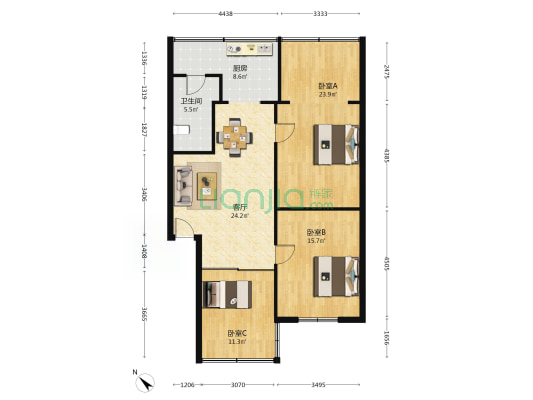 交通厅宿舍 3室1厅1卫 98平方