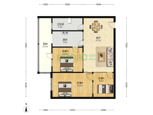 珊瑚海城 3室1厅1卫 98平方